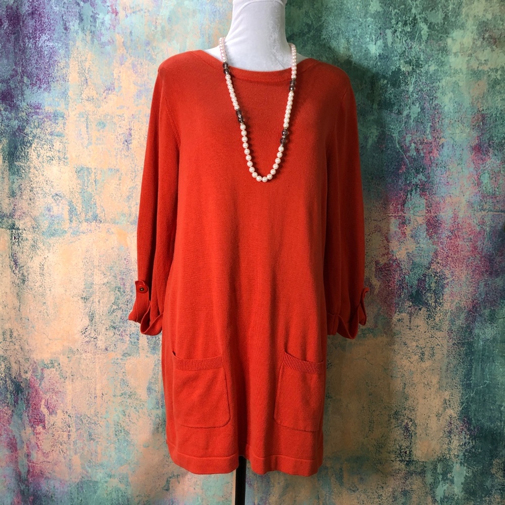 📌Denim & Co Knitted Ginger Color Dress 1/2 Sleeves with Pockets